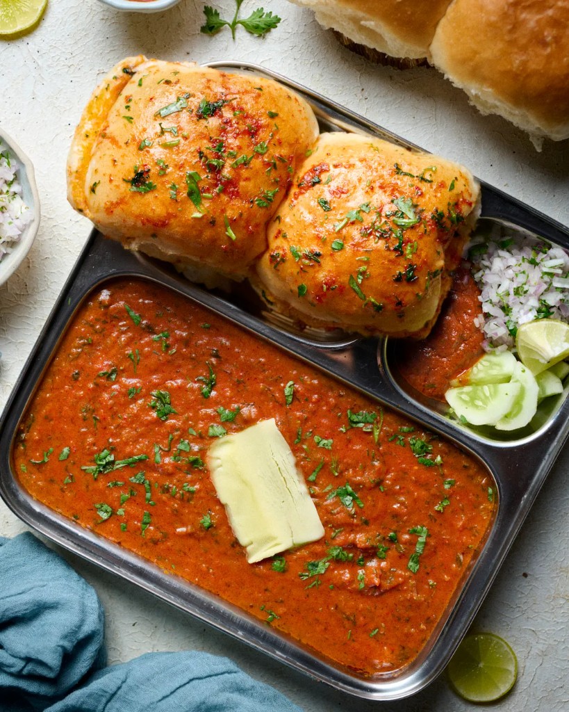 Vegetarian pav bhaji prepared at Chaitali Pure Veg Restaurant